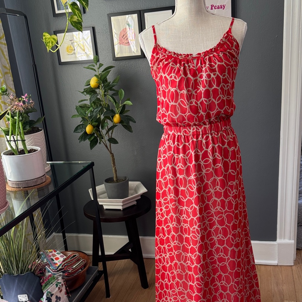 Banana Republic Red and White Maxi Dress